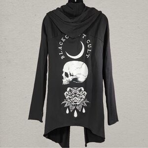 Blackcraft Goth Emo Black Cotton Hooded Open-front Cardigan Unisex XS Women’s SM